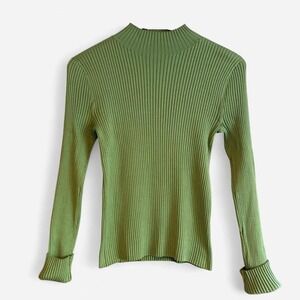 Chaus green sweater mock neck ribbed stretchy long sleeve lime women XS S M Y2K